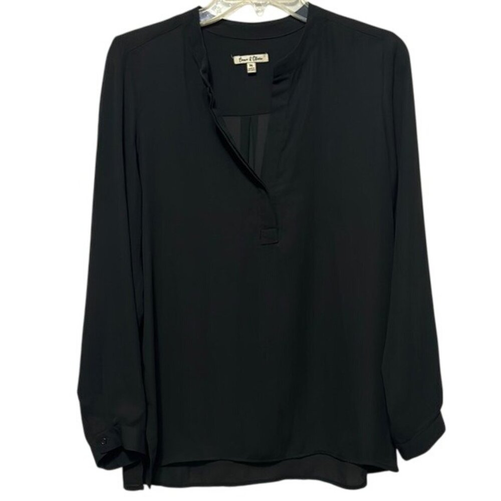 Emma & Olivia Classic Black V-Neck 3/4 Sleeve Blouse, Women's Medium - Picture 1 of 7